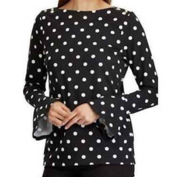 Lauren Ralph Lauren Tops - LRL Ralph Lauren Polka Dot Bell Sleeve Boatneck Navy Top Size Large